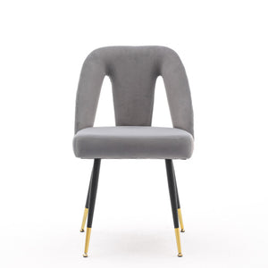A&A Velvet Upholstered Dining Chair With Nailhead Trim And Gold-Tipped Metal Legs, Modern Set