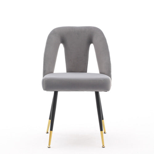 A&A Velvet Upholstered Dining Chair With Nailhead Trim And Gold-Tipped Metal Legs, Modern Set
