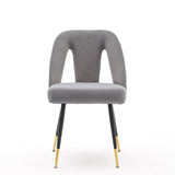 English Elm ,Akoya Collection Modern | Contemporary Velvet Upholstered Dining Chair With Nailheads and Gold Tipped Black Metal Legs, Gray，Set Of 2