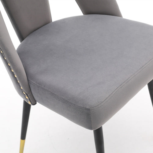 A&A Velvet Upholstered Dining Chair With Nailhead Trim And Gold-Tipped Metal Legs, Modern Set