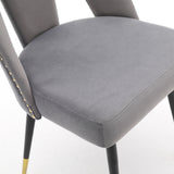 English Elm ,Akoya Collection Modern | Contemporary Velvet Upholstered Dining Chair With Nailheads and Gold Tipped Black Metal Legs, Gray，Set Of 2