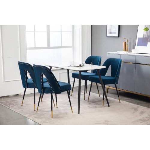 A&A Velvet Upholstered Dining Chair With Nailhead Trim And Gold-Tipped Metal Legs, Modern Set