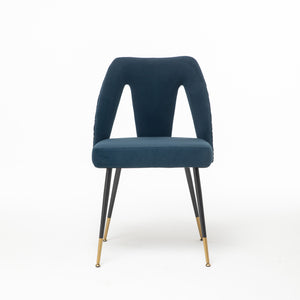 English Elm ,Akoya Collection Modern | Contemporary Velvet Upholstered Dining Chair With Nailheads and Gold Tipped Black Metal Legs,Blue,Set Of 2