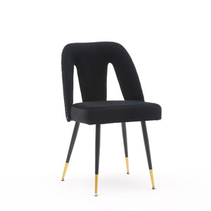 A&A Velvet Upholstered Dining Chair With Nailhead Trim And Gold-Tipped Metal Legs, Modern Set