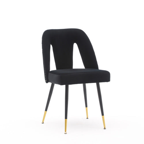 A&A Velvet Upholstered Dining Chair With Nailhead Trim And Gold-Tipped Metal Legs, Modern Set
