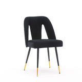 English Elm ,Akoya Collection Modern Contemporary Velvet Upholstered Dining Chair With Nailheads and Gold Tipped Black Metal Legs,Black,Set Of 2