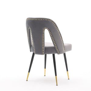 A&A Velvet Upholstered Dining Chair With Nailhead Trim And Gold-Tipped Metal Legs, Modern Set