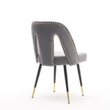 English Elm ,Akoya Collection Modern | Contemporary Velvet Upholstered Dining Chair With Nailheads and Gold Tipped Black Metal Legs, Gray，Set Of 2