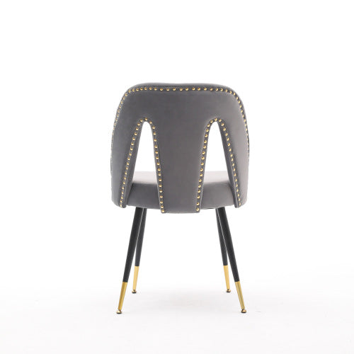 A&A Velvet Upholstered Dining Chair With Nailhead Trim And Gold-Tipped Metal Legs, Modern Set