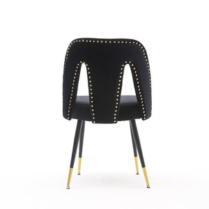 A&A Velvet Upholstered Dining Chair With Nailhead Trim And Gold-Tipped Metal Legs, Modern Set