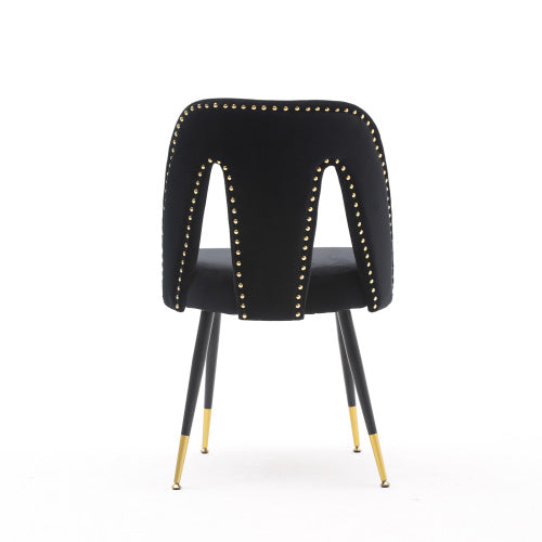 A&A Velvet Upholstered Dining Chair With Nailhead Trim And Gold-Tipped Metal Legs, Modern Set