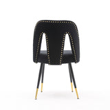 English Elm ,Akoya Collection Modern Contemporary Velvet Upholstered Dining Chair With Nailheads and Gold Tipped Black Metal Legs,Black,Set Of 2