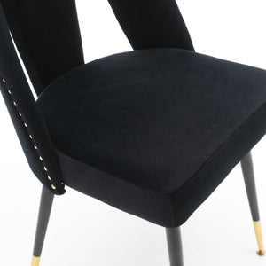 A&A Velvet Upholstered Dining Chair With Nailhead Trim And Gold-Tipped Metal Legs, Modern Set