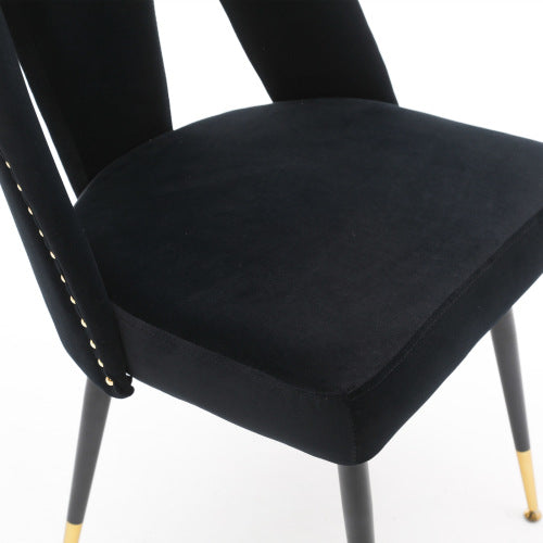 A&A Velvet Upholstered Dining Chair With Nailhead Trim And Gold-Tipped Metal Legs, Modern Set