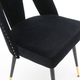 English Elm ,Akoya Collection Modern Contemporary Velvet Upholstered Dining Chair With Nailheads and Gold Tipped Black Metal Legs,Black,Set Of 2