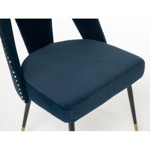 A&A Velvet Upholstered Dining Chair With Nailhead Trim And Gold-Tipped Metal Legs, Modern Set