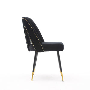 A&A Velvet Upholstered Dining Chair With Nailhead Trim And Gold-Tipped Metal Legs, Modern Set