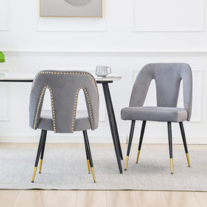 A&A Velvet Upholstered Dining Chair With Nailhead Trim And Gold-Tipped Metal Legs, Modern Set