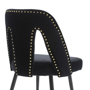 A&A Velvet Upholstered Dining Chair With Nailhead Trim And Gold-Tipped Metal Legs, Modern Set