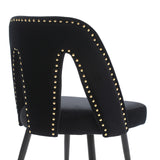 English Elm ,Akoya Collection Modern Contemporary Velvet Upholstered Dining Chair With Nailheads and Gold Tipped Black Metal Legs,Black,Set Of 2