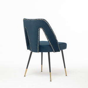 A&A Velvet Upholstered Dining Chair With Nailhead Trim And Gold-Tipped Metal Legs, Modern Set