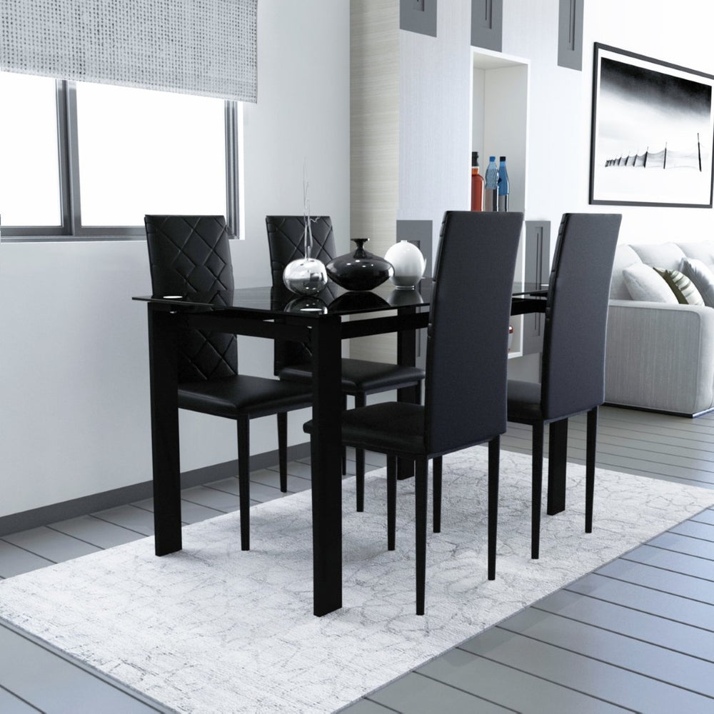 English Elm Dining Chair Set of Four Pu Leather Quilted Diamond Pattern Modern Seating W24138516