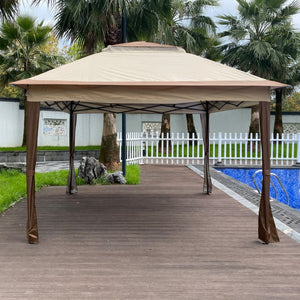 English Elm Outdoor 11x11 Ft Pop up Gazebo with Mesh Netting Two Tier Steel Frame Canopy W41932833