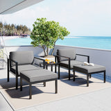 Hearth and Haven 5 Piece Outdoor Aluminum Alloy Sofa Set with Coffee Table and Stools, Black and Grey