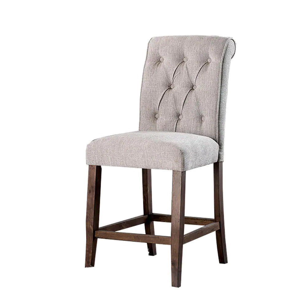 English Elm Dining Room Furniture Rustic Set Of 2 Counter Height Chairs In Beige Chenille With Oak Legs HS00CM3564-A-PC-ID-AHD