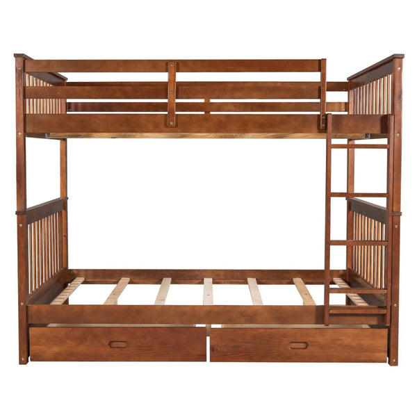 English Elm Full-over-full Bunk Bed with Dual Storage Drawers Solid Pine Kids Shared Bedroom Walnut LT000365AAD-1