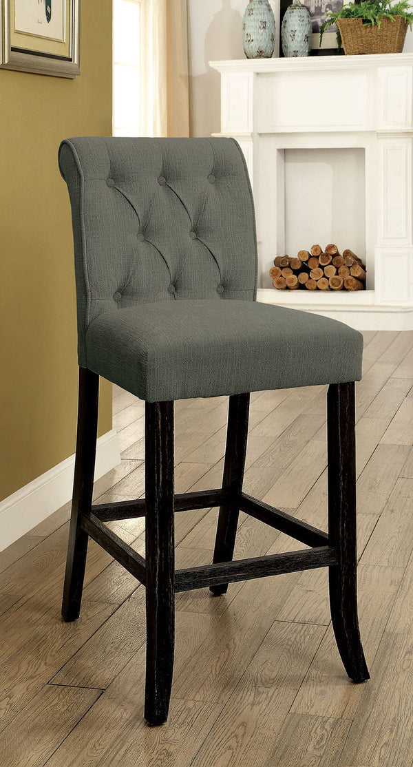 English Elm Dining Room Furniture Rustic Set Of 2 Counter Height Chairs In Grey Chenille For Cozy Dining HS00CM3564GY-PC-ID-AHD