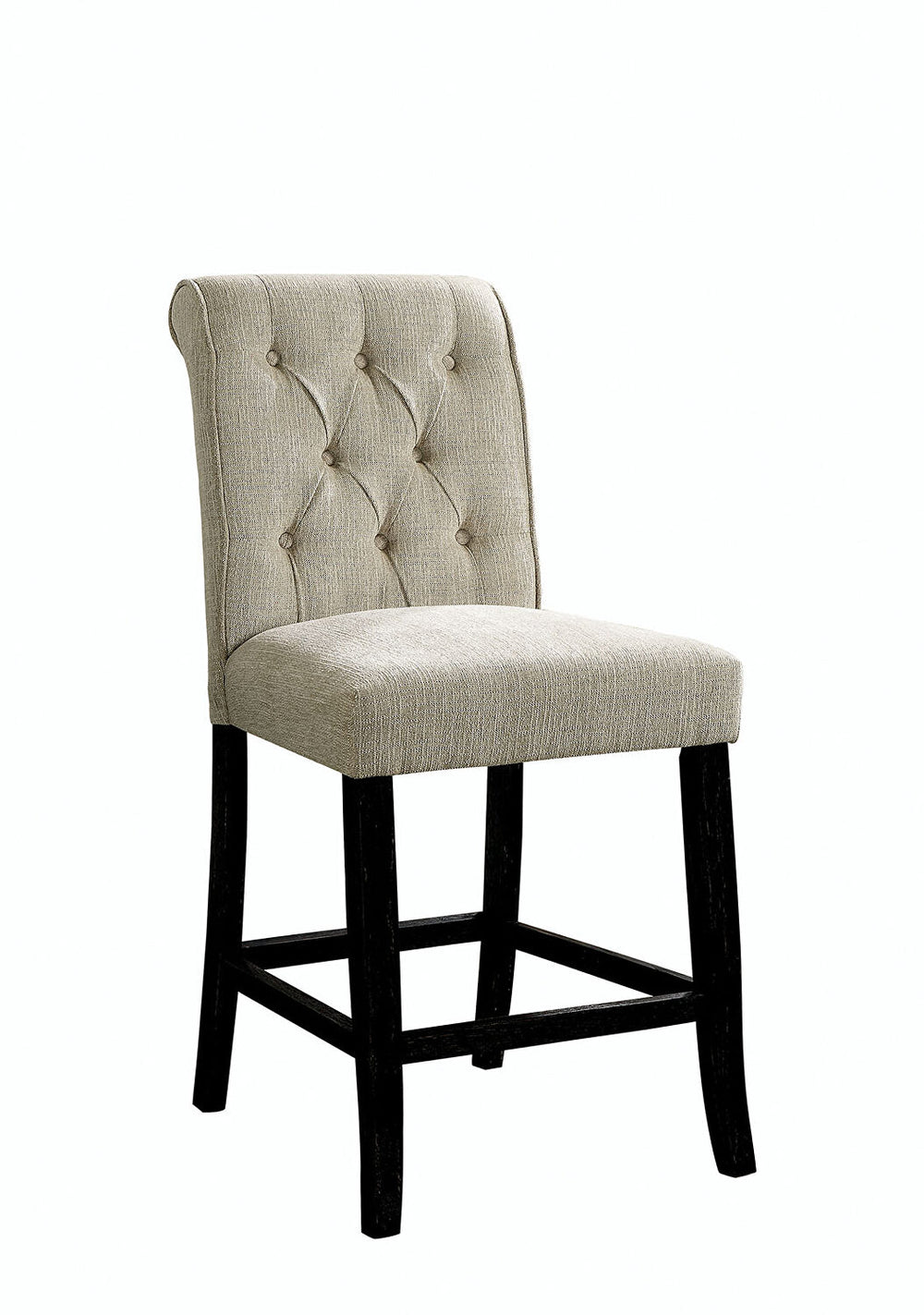 English Elm Dining Room Furniture Rustic Set Of 2 Counter-Height Chairs In Beige Chenille With Antique Legs HS00CM3564-PC-ID-AHD