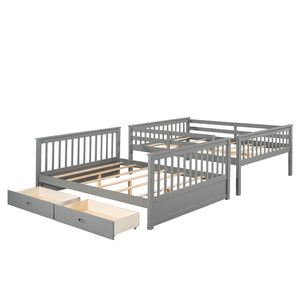 English Elm Full-over-full Bunk Bed with Dual Storage Drawers Solid Pine Kids Shared Bedroom Gray LT000365AAE-1