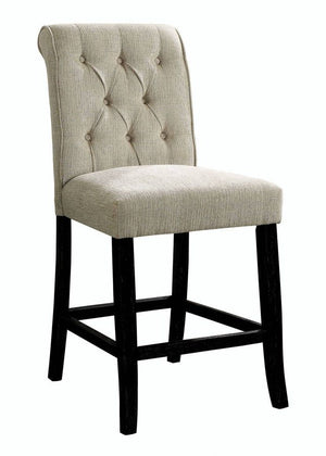 English Elm Dining Room Furniture Rustic Set Of 2 Counter-Height Chairs In Beige Chenille With Antique Legs HS00CM3564-PC-ID-AHD