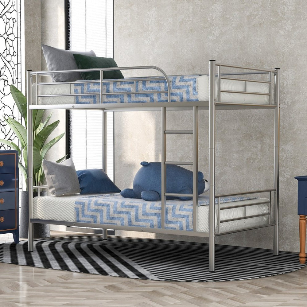 English Elm Twin Over Steel Bunk Bed Convertible Chrome Frame for Kids Shared Rooms MF291663AAN