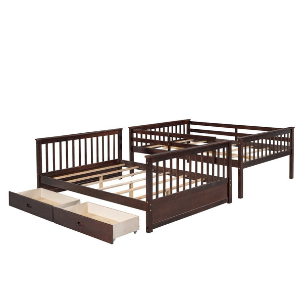 English Elm Full-over-full Bunk Bed with Dual Storage Drawers Solid Pine Kids Shared Bedroom Espresso LT000365AAP-1