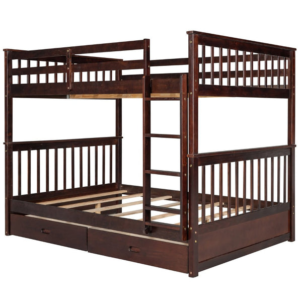 English Elm Full-over-full Bunk Bed with Dual Storage Drawers Solid Pine Kids Shared Bedroom Espresso LT000365AAP-1
