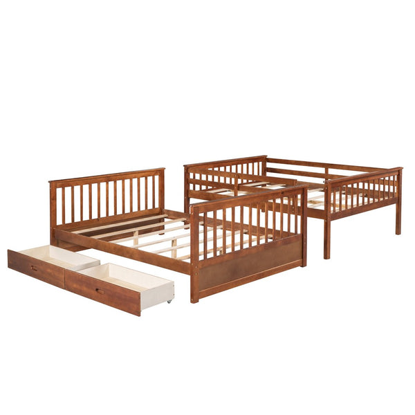 English Elm Full-over-full Bunk Bed with Dual Storage Drawers Solid Pine Kids Shared Bedroom Walnut LT000365AAD-1