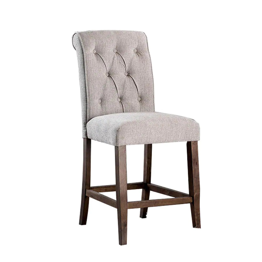 English Elm Dining Room Furniture Rustic Set Of 2 Counter Height Chairs In Beige Chenille With Oak Legs HS00CM3564-A-PC-ID-AHD