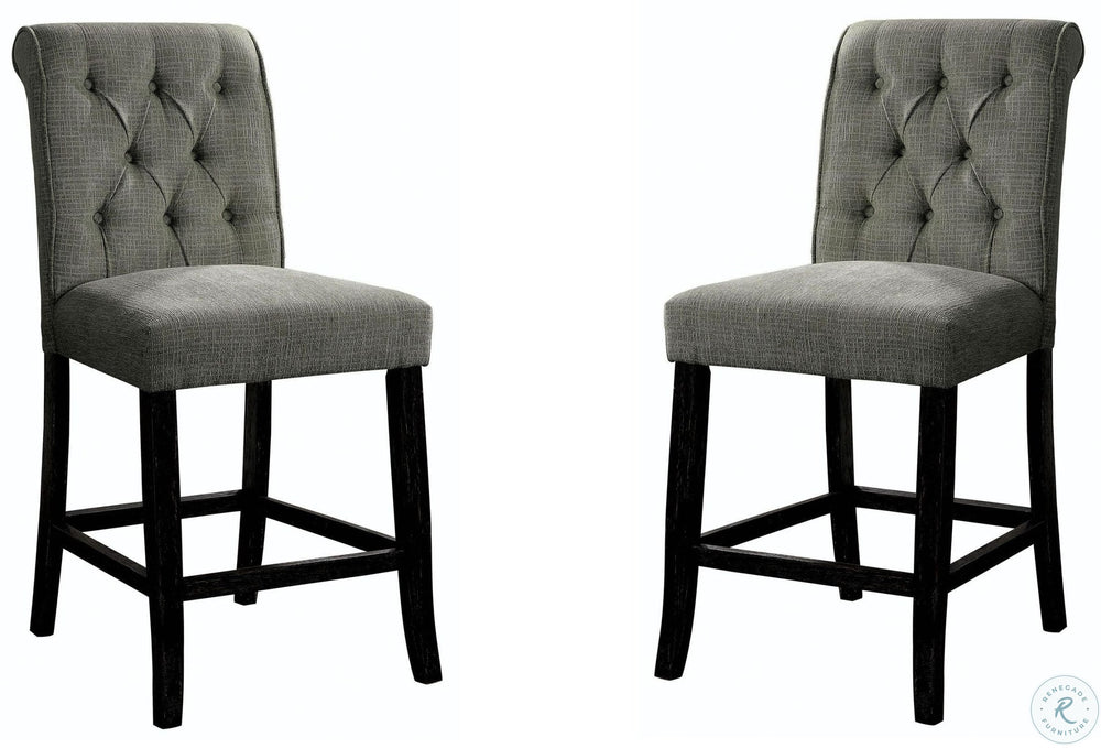English Elm Dining Room Furniture Rustic Set Of 2 Counter Height Chairs In Grey Chenille For Cozy Dining HS00CM3564GY-PC-ID-AHD