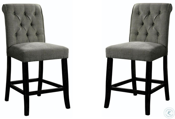 English Elm Dining Room Furniture Rustic Set Of 2 Counter Height Chairs In Grey Chenille For Cozy Dining HS00CM3564GY-PC-ID-AHD