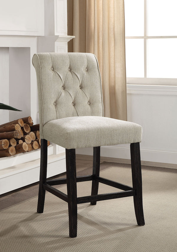 English Elm Dining Room Furniture Rustic Set Of 2 Counter-Height Chairs In Beige Chenille With Antique Legs HS00CM3564-PC-ID-AHD