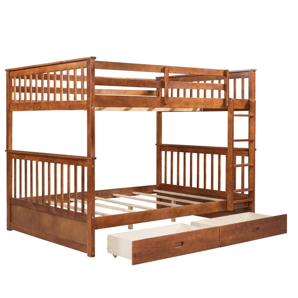English Elm Full-over-full Bunk Bed with Dual Storage Drawers Solid Pine Kids Shared Bedroom Walnut LT000365AAD-1