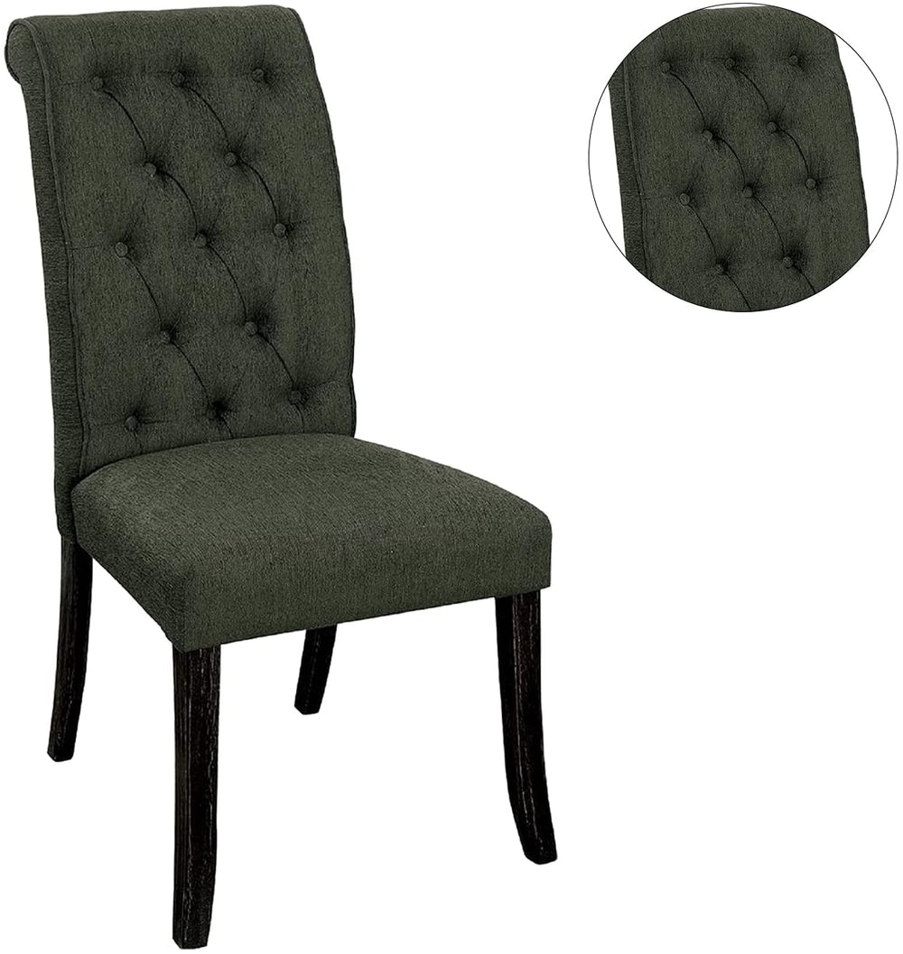 English Elm Dining Room Chairs Set Of 2 - Contemporary Rustic Gray Fabric Upholstered With Button-Tufted Back HS00CM3564GY-SC-ID-AHD
