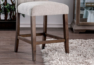 English Elm Dining Room Furniture Rustic Set Of 2 Counter Height Chairs In Beige Chenille With Oak Legs HS00CM3564-A-PC-ID-AHD