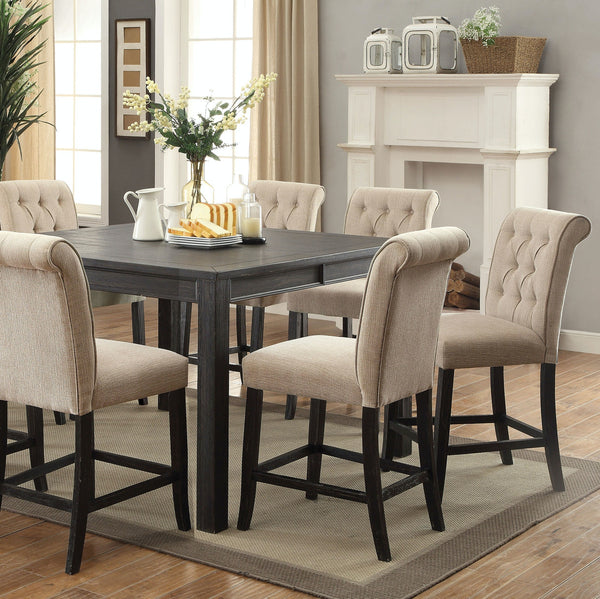 English Elm Dining Room Furniture Rustic Set Of 2 Counter-Height Chairs In Beige Chenille With Antique Legs HS00CM3564-PC-ID-AHD
