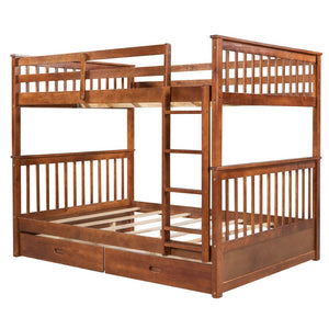English Elm Full-over-full Bunk Bed with Dual Storage Drawers Solid Pine Kids Shared Bedroom Walnut LT000365AAD-1