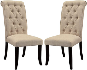 English Elm Dining Rustic Beige Tufted Side Chairs Set of 2 – Solid Wood Antique Black Frame, Farmhouse Comfort HS11CM3564SC-ID-AHD