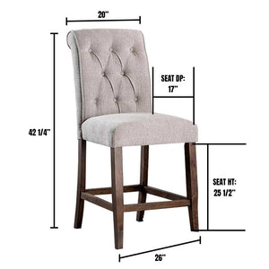 English Elm Dining Room Furniture Rustic Set Of 2 Counter Height Chairs In Beige Chenille With Oak Legs HS00CM3564-A-PC-ID-AHD
