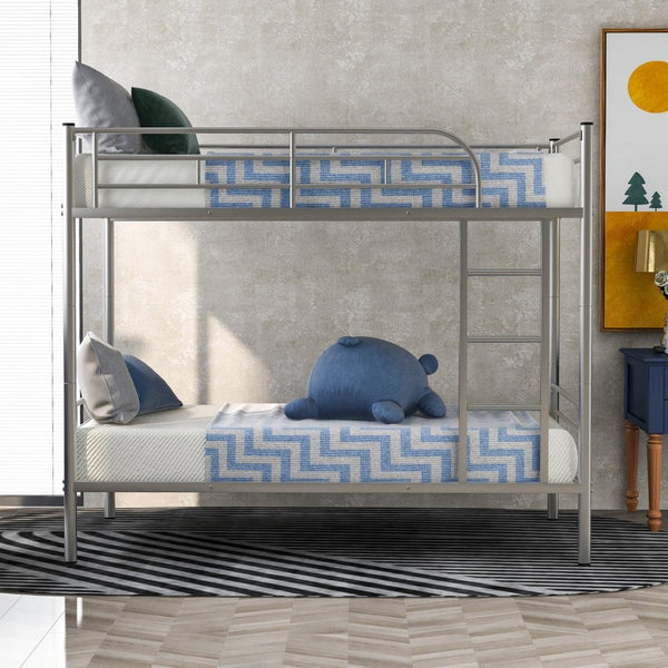English Elm Twin Over Steel Bunk Bed Convertible Chrome Frame for Kids Shared Rooms MF291663AAN